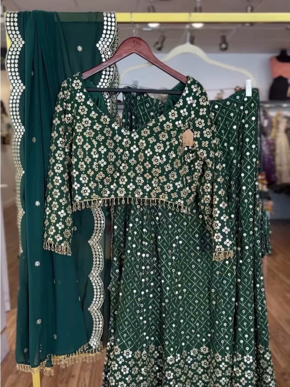 Emerald Green Floral Embellished Lehenga Set